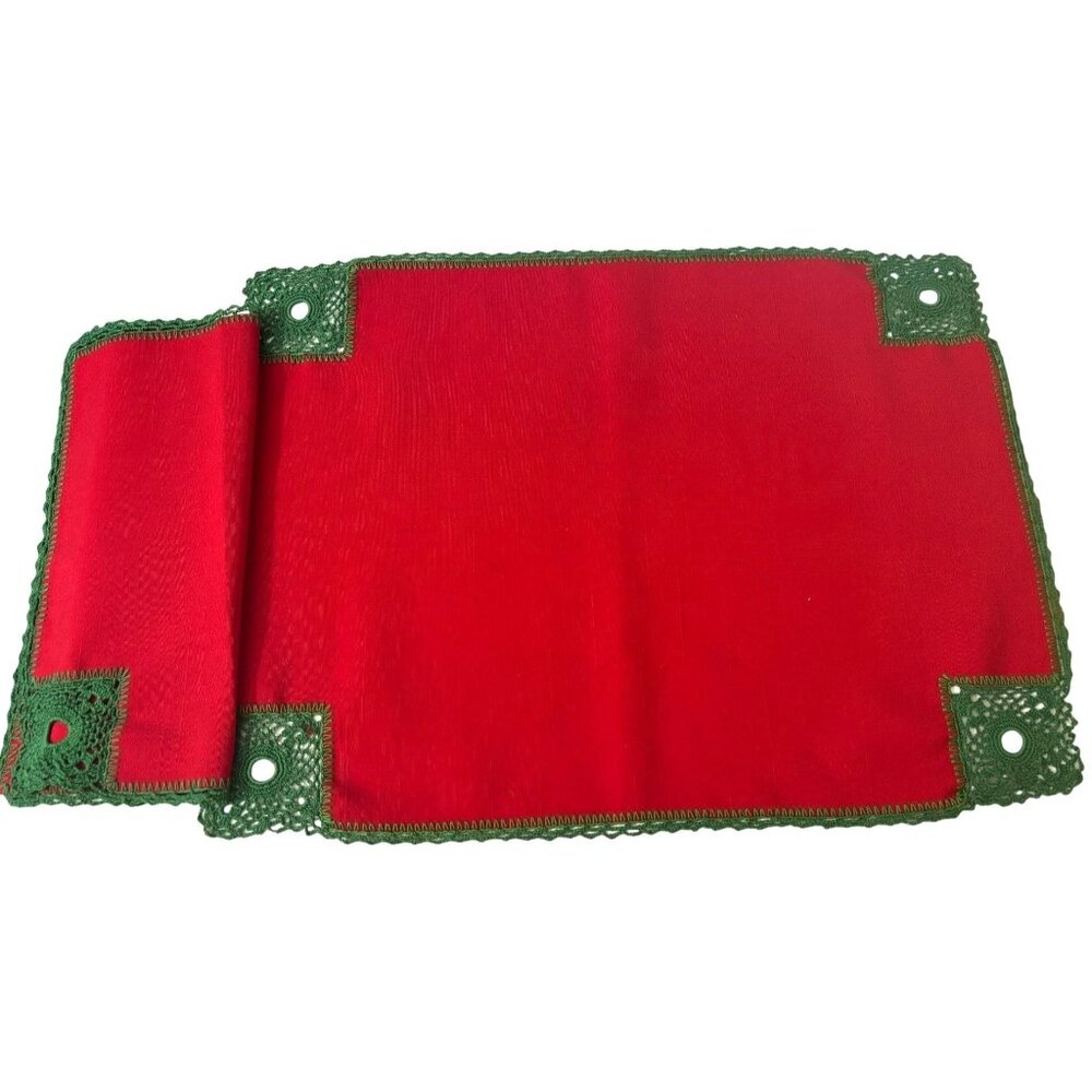 Set of 6 Each Red & Green Christmas Placemats & Napkins w Crochet Lace Border Ho